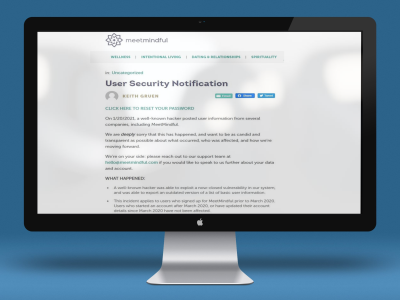 La comunicazione del data breach ricevuta dagli utenti di meetmindful.com
